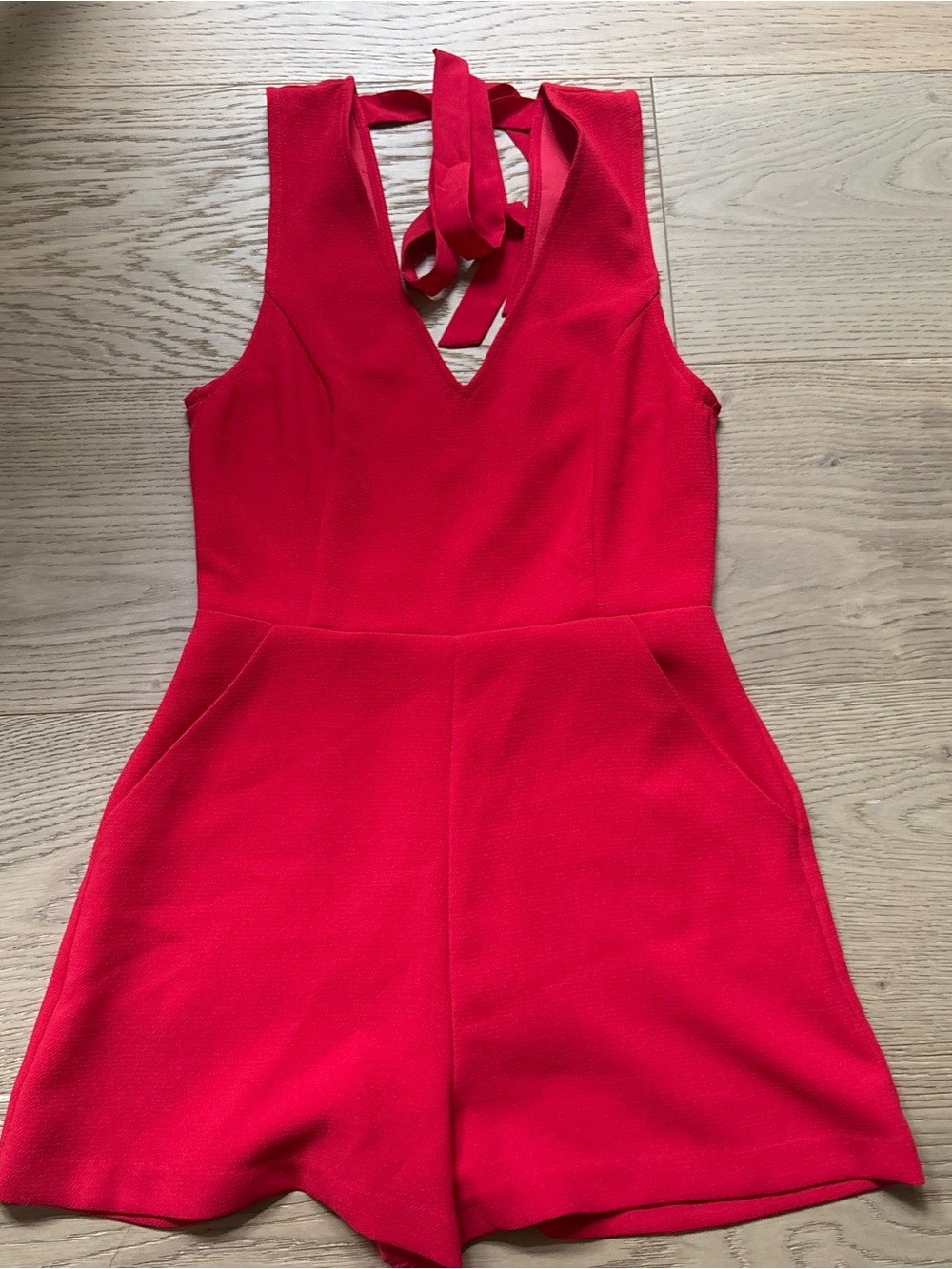 Red tie back romper
